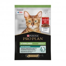 Purina Pro Plan Sterilised Влажный корм нежные кусочки с говядиной в соусе для стерилизованных кошек, 85 г
