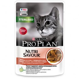 Purina Pro Plan Sterilised Влажный корм нежные кусочки с говядиной в соусе для стерилизованных кошек, 85 г